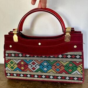 Vintage 70s Geometric Top Handle Purse | Retro Boho | Mod Psychedelic Handbag